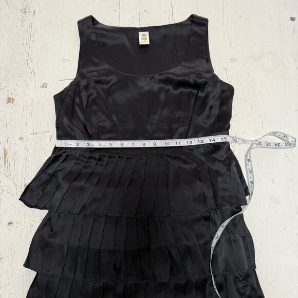 ABAETÉ Black Dress Size 8 100% Silk Tiered Ruffle Hem LBD Flapper 30’s - Picture 6 of 10